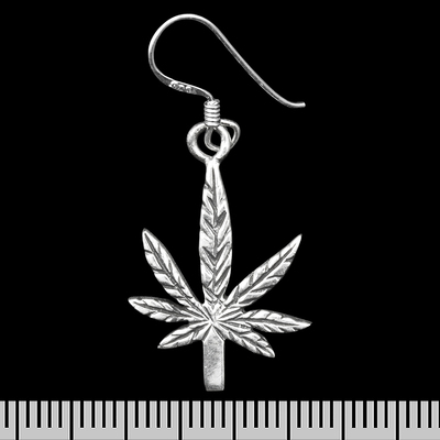 Сережка-гачок Cannabis leaf up (срібло, 925 проба) (ehs-035) Изображение
