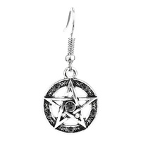 Сережка-гачок Пентаграма з чорним камінням (ea-163) Изображение