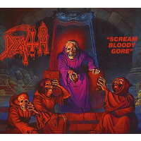 Виниловая пластинка Death – Scream Bloody Gore (LP, Album, Special Edition, Bone White And Red With Red, Neon Violet And Cyan Blue Splatter Vinyl) Изображение