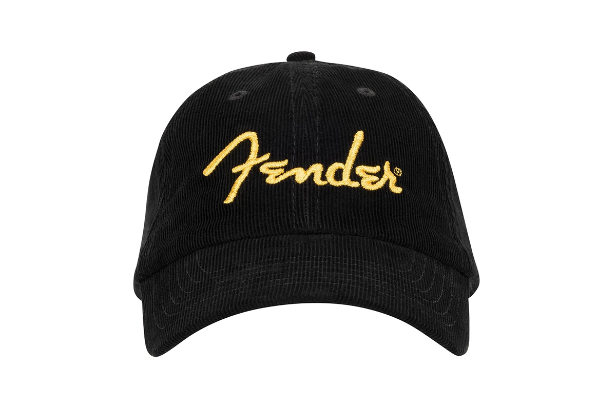 FENDER GOLD SPAGHETTI LOGO CORDUROY BASEBALL HAT BLACK Кепка 2