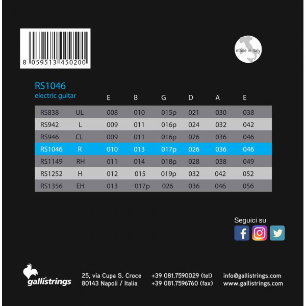 Струни для електрогітари Gallistrings RS1046 REGULAR 3