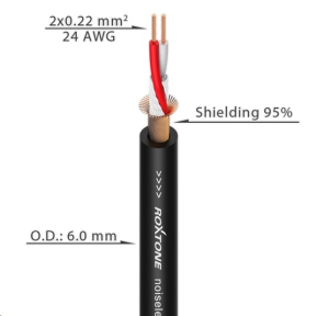 Кабель микрофонний Roxtone MC002, 2х0.22 кв. мм, вн. диаметр 6 мм, 100 м