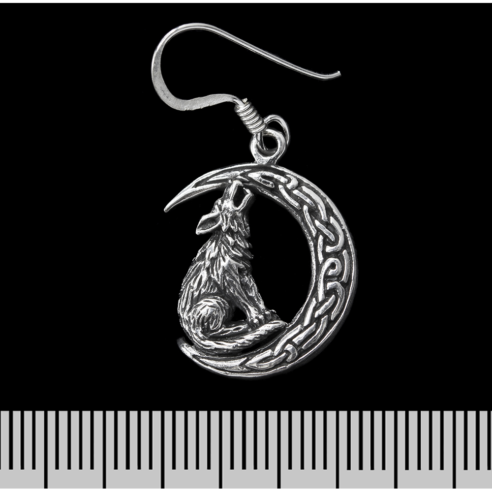 Сережка-гачок Вовк виє (півмісяць) (срібло, 925 проба)