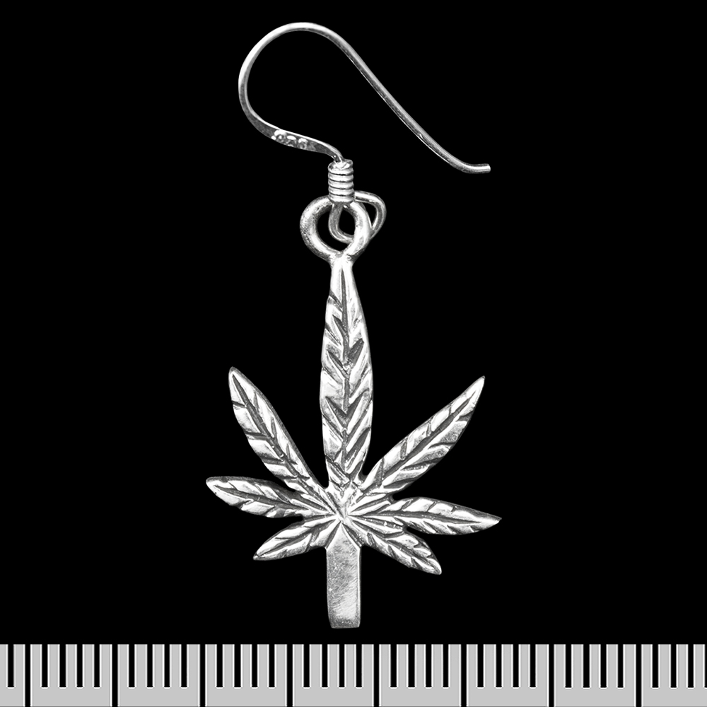 Сережка-гачок Cannabis leaf up (срібло, 925 проба) (ehs-035)