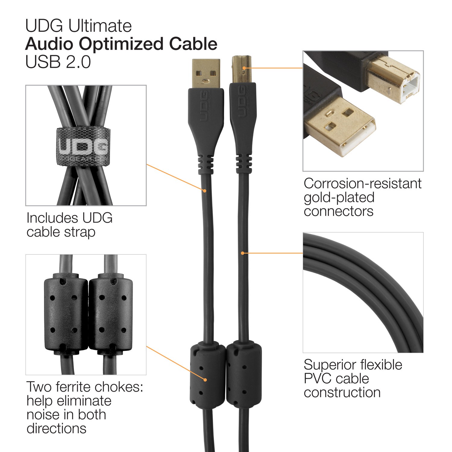 Шнур UDG Ultimate Audio Cable USB 2.0 A-B Orange Angled
