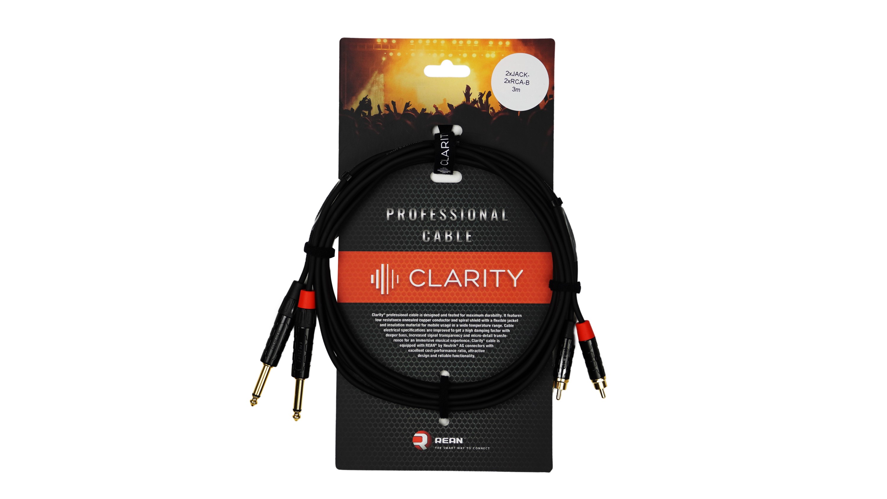 Комутаційний кабель Clarity 2xJACK-2xRCA-B/3m