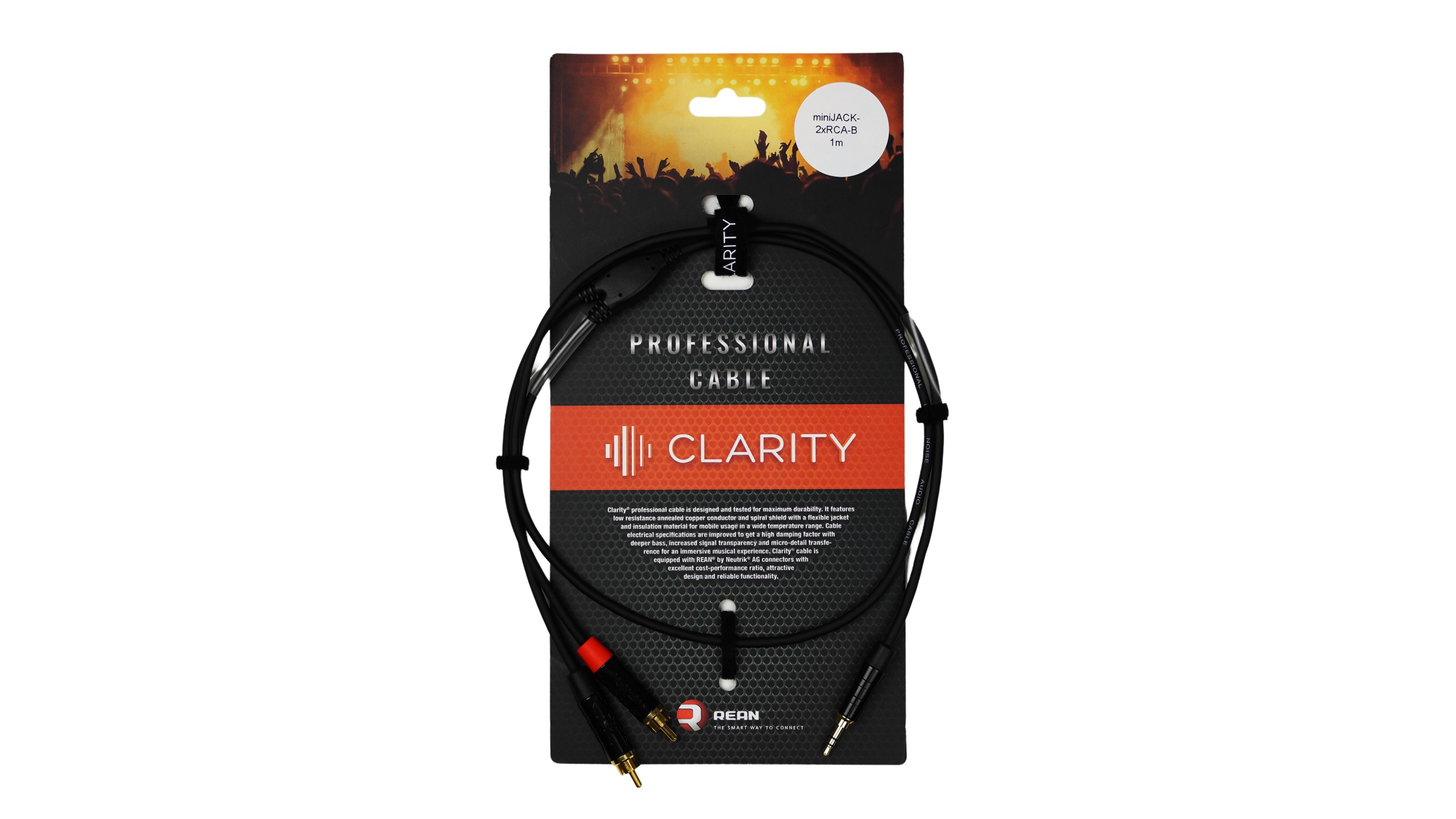 Комутаційний кабель Clarity miniJACK-2xRCA-B/1m