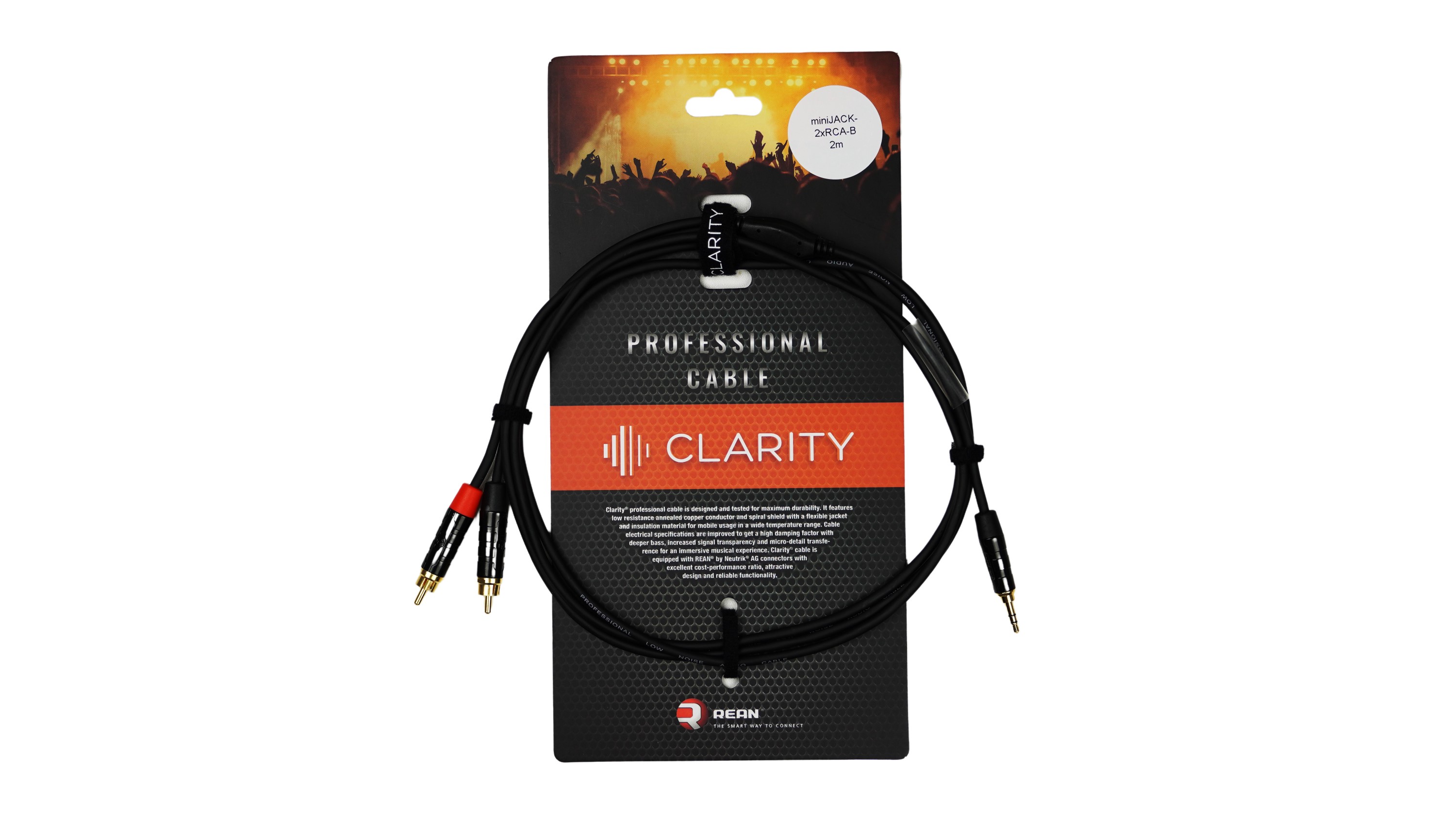 Комутаційний кабель Clarity miniJACK-2xRCA-B/2m